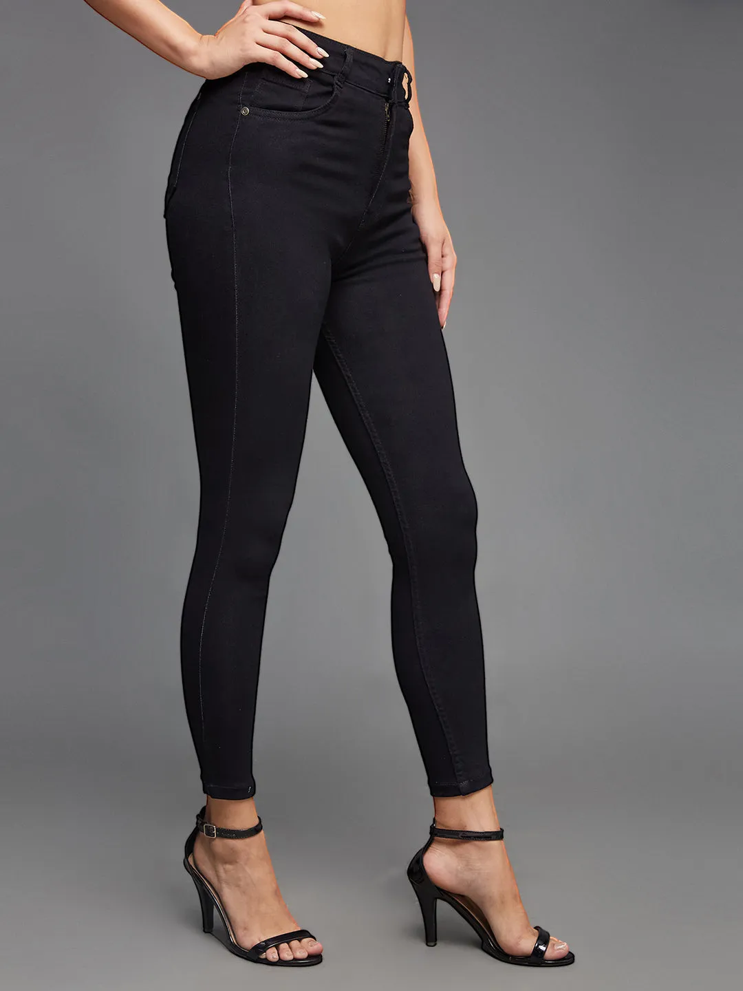 24/7 Comfort Black Skinny Fit High Rise Cropped Length Stretchable Denim Jeans