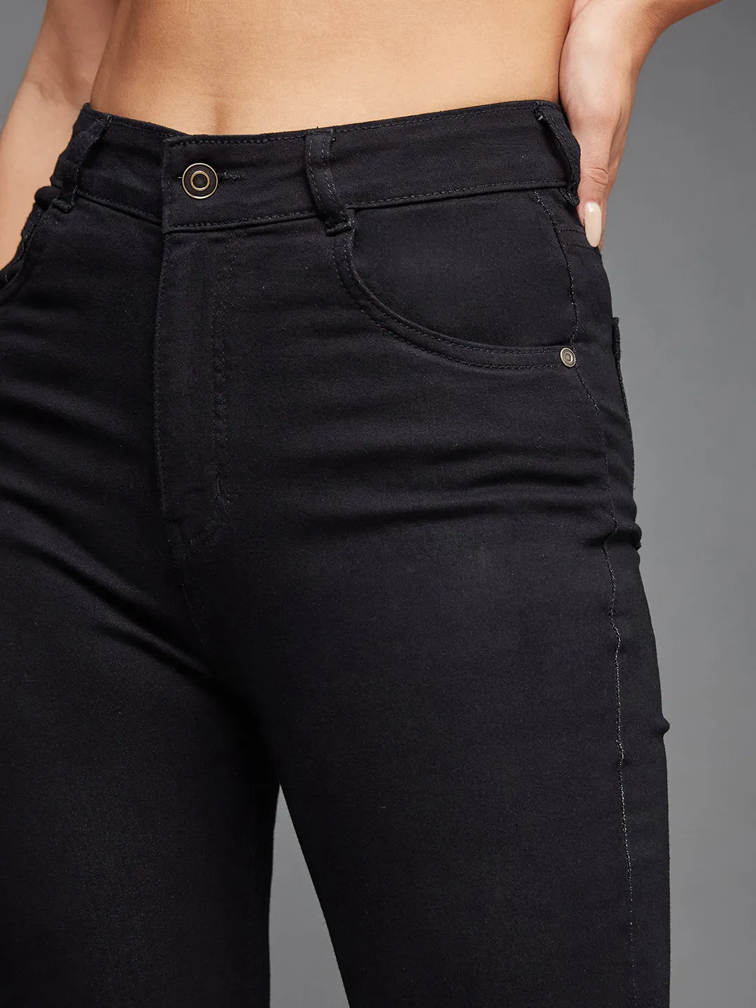 24/7 Comfort Black Skinny Fit High Rise Cropped Length Stretchable Denim Jeans