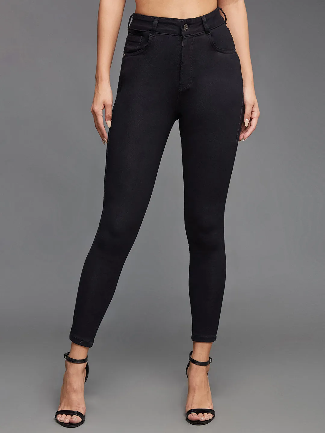 24/7 Comfort Black Skinny Fit High Rise Cropped Length Stretchable Denim Jeans