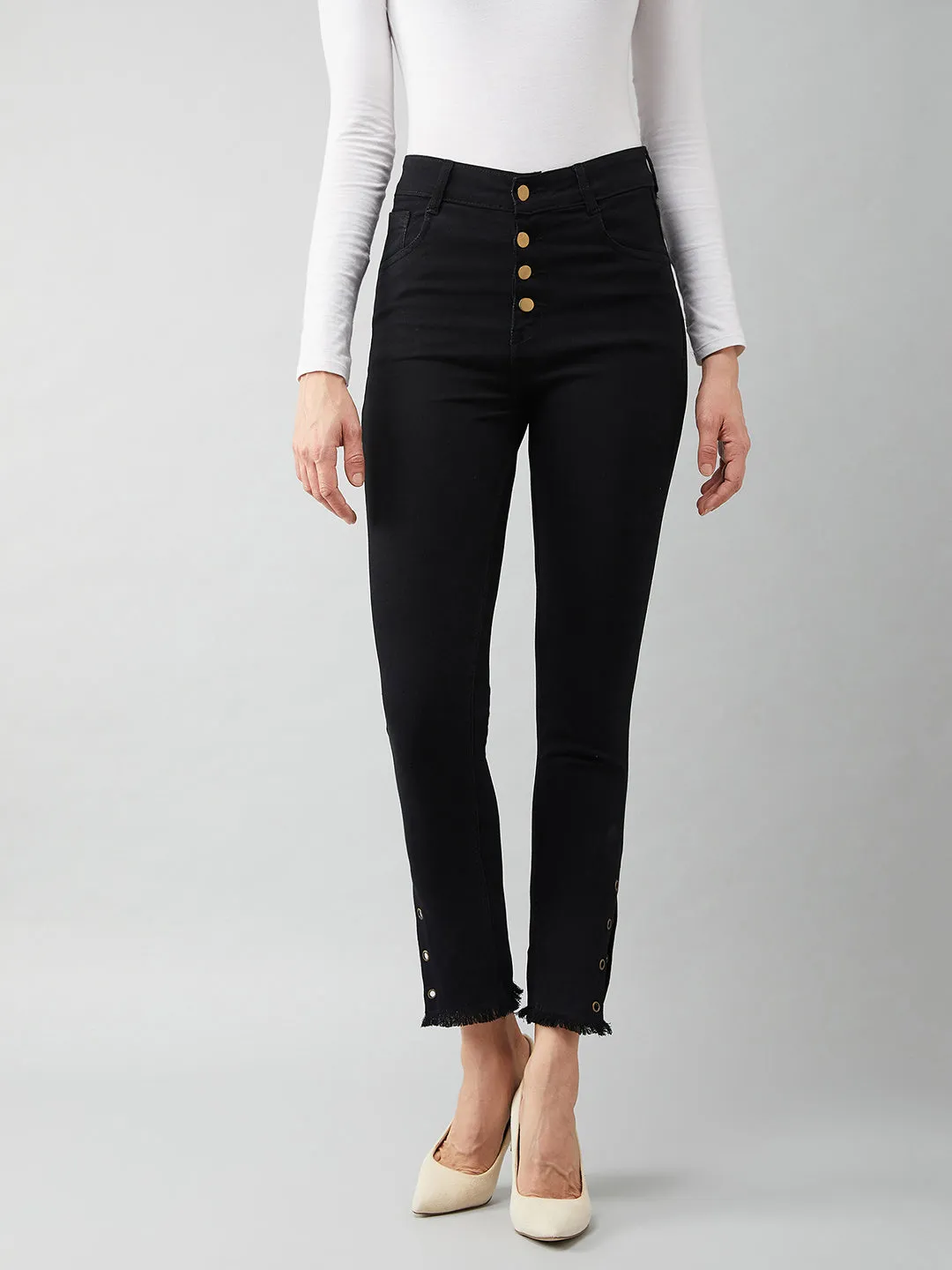 24/7 comfort Women's Black Skinny Fit Relaxed High Rise Denim Stretchable Jeans