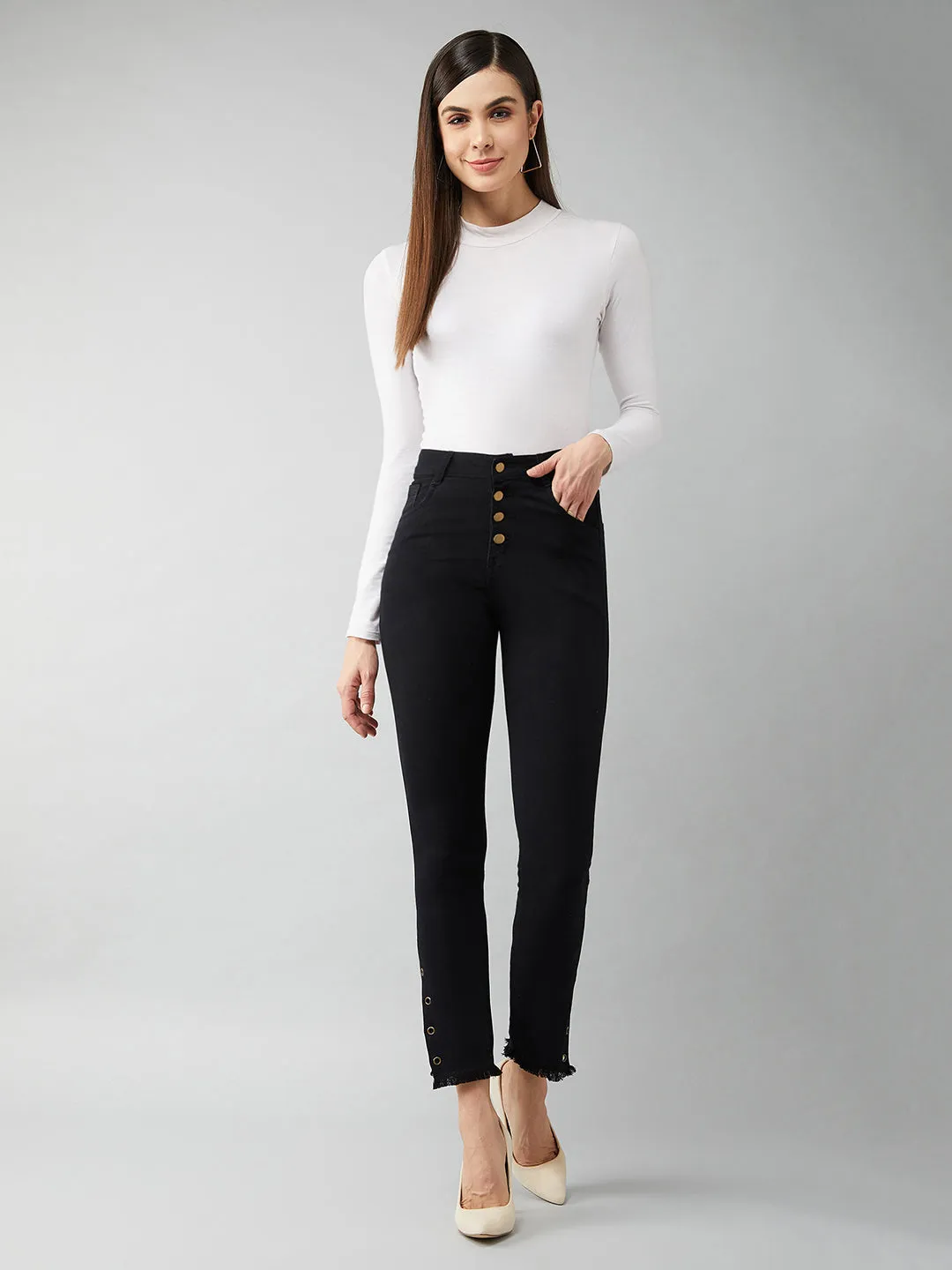 24/7 comfort Women's Black Skinny Fit Relaxed High Rise Denim Stretchable Jeans