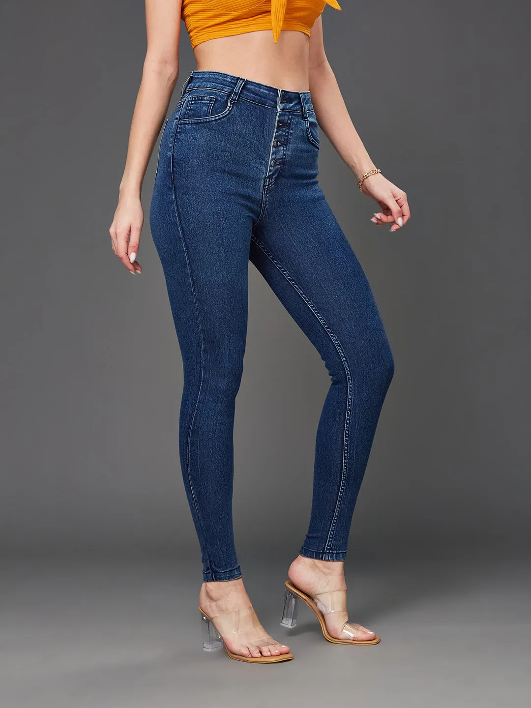 24/7 comfort Women's Blue Skinny Fit High Rise Stretchable Denim Jeans
