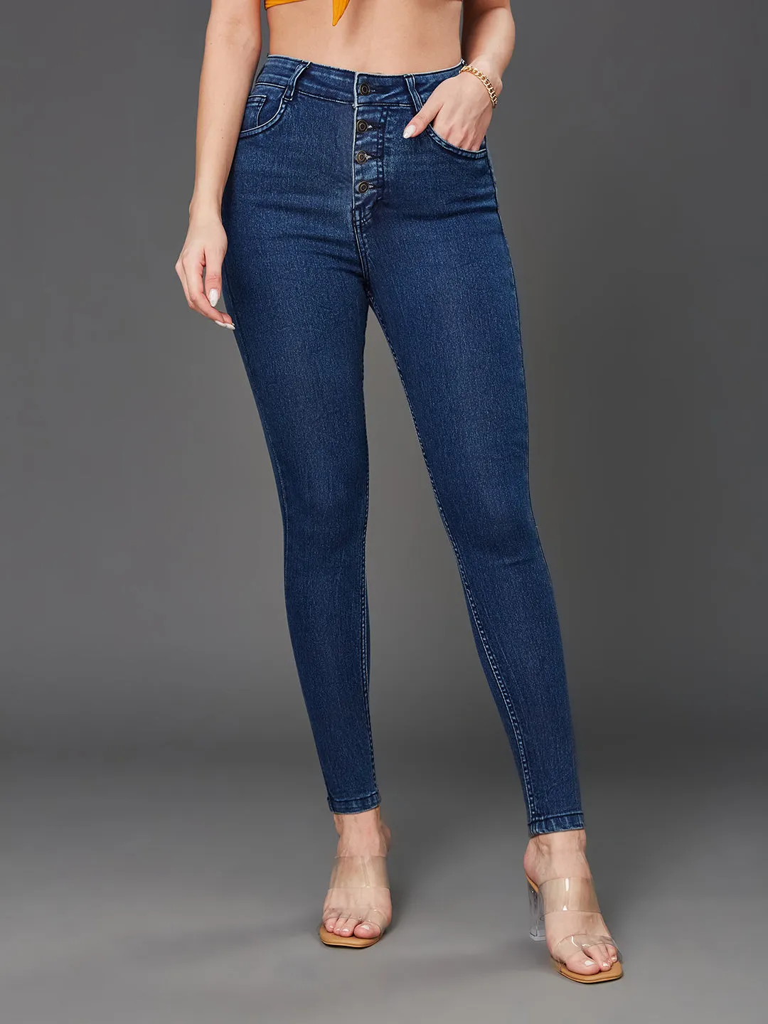 24/7 comfort Women's Blue Skinny Fit High Rise Stretchable Denim Jeans