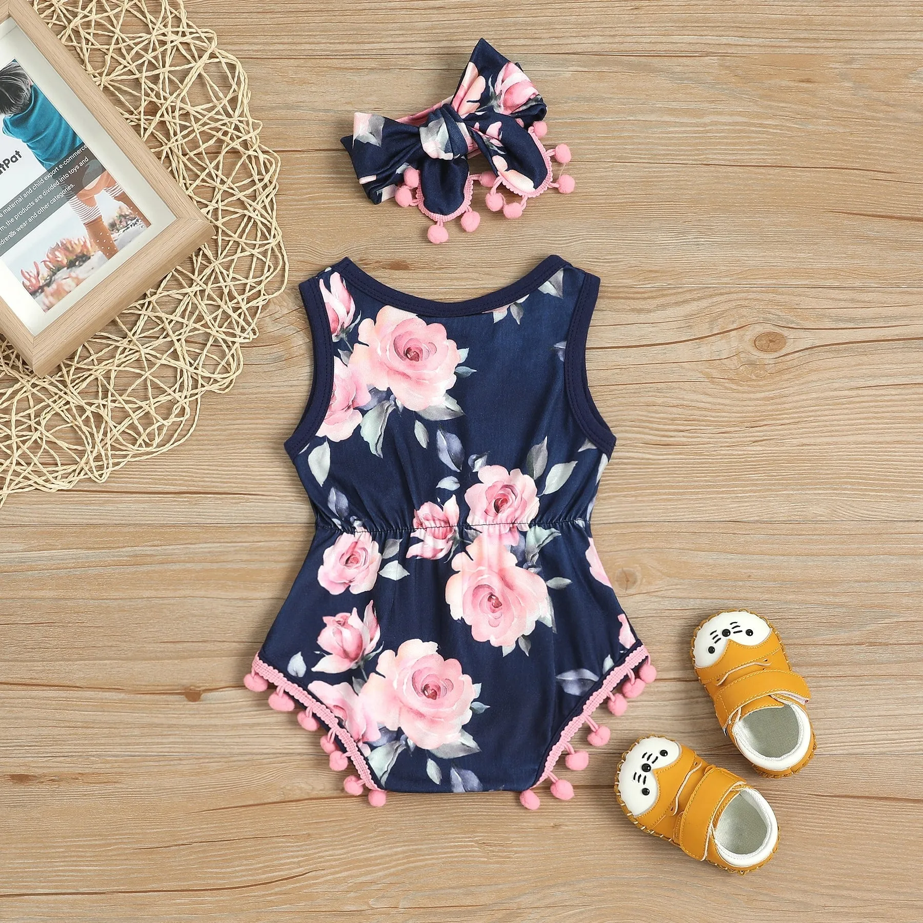 2PCS Floral Printed Baby Romper