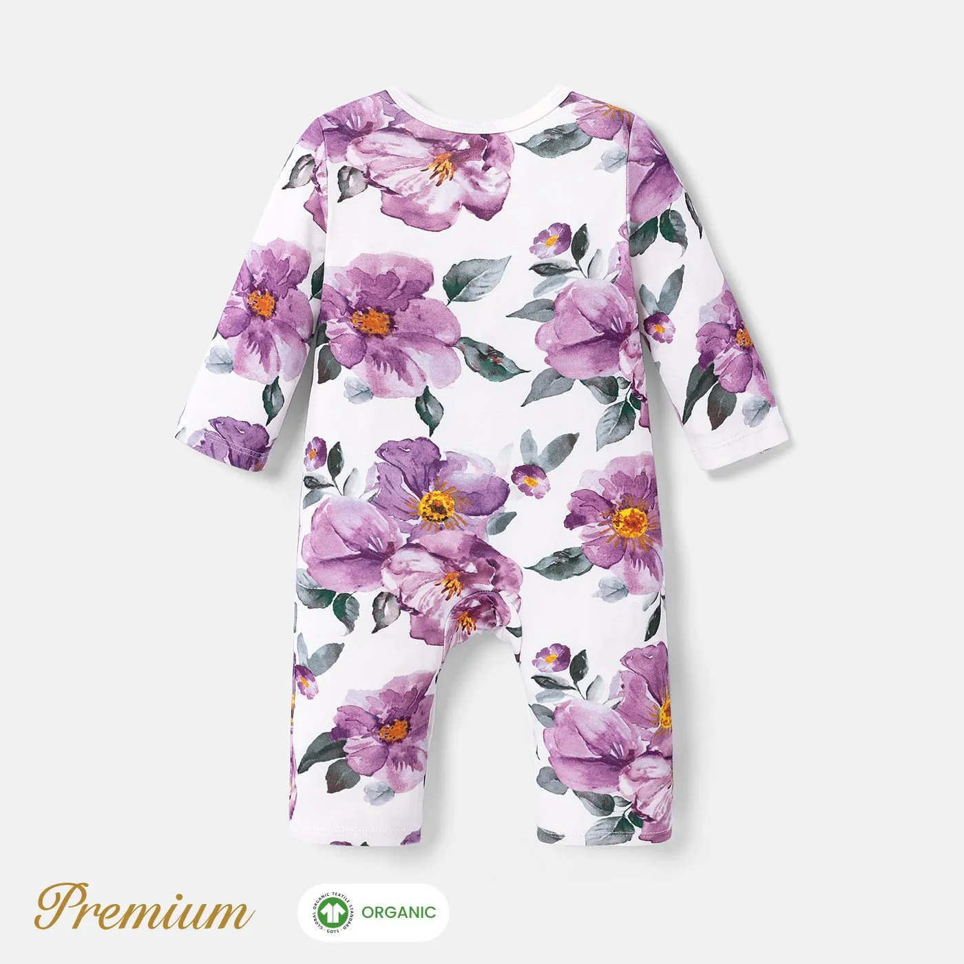 2pcs Long Sleeve Organic Cotton Baby Girl Jumpsuit Set with Big Floral Pattern