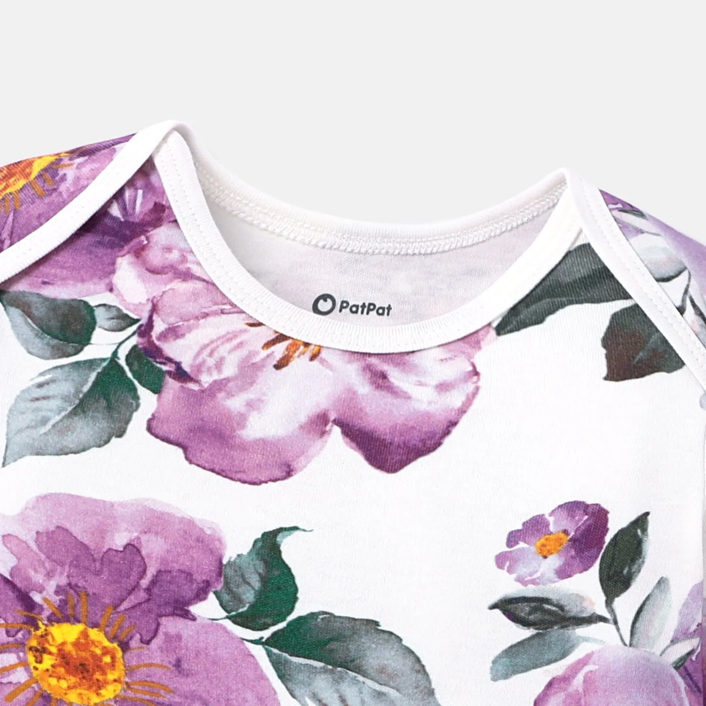 2pcs Long Sleeve Organic Cotton Baby Girl Jumpsuit Set with Big Floral Pattern