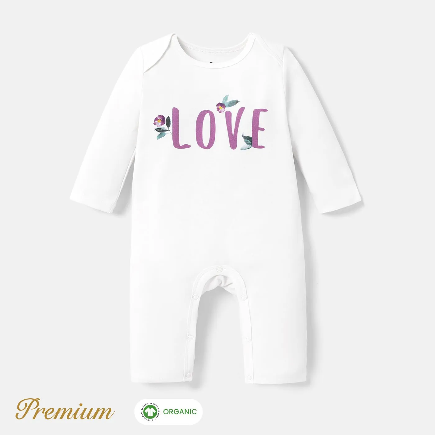 2pcs Long Sleeve Organic Cotton Baby Girl Jumpsuit Set with Big Floral Pattern