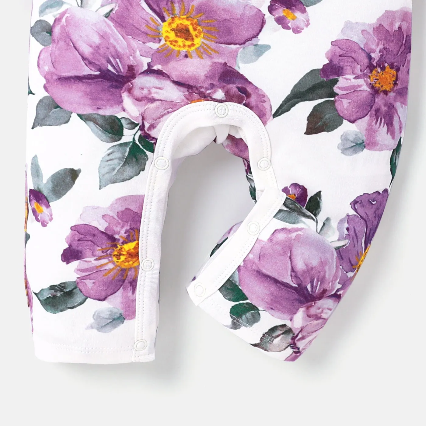 2pcs Long Sleeve Organic Cotton Baby Girl Jumpsuit Set with Big Floral Pattern
