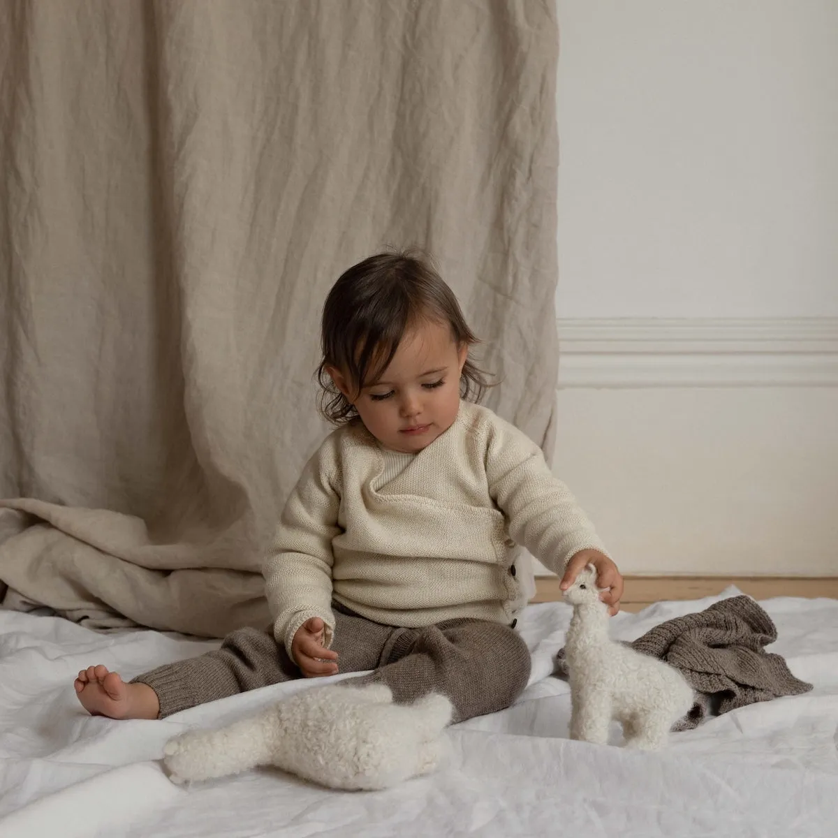 Alpaca Knitted Koala Wrap Cardigan - Cream - 3-18m