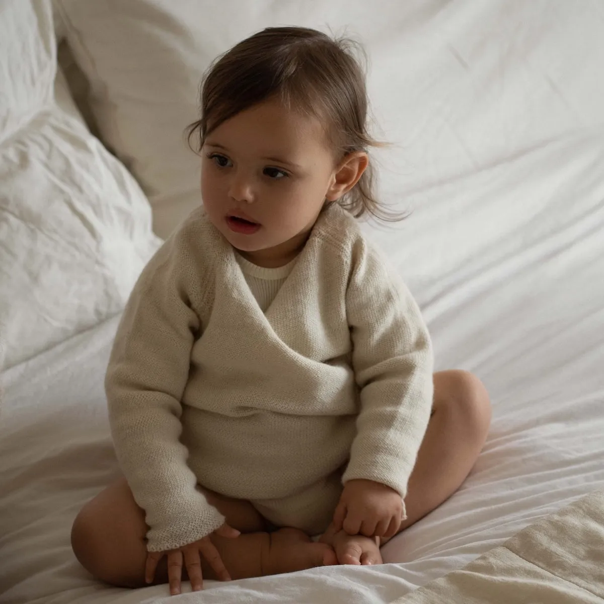 Alpaca Knitted Koala Wrap Cardigan - Cream - 3-18m