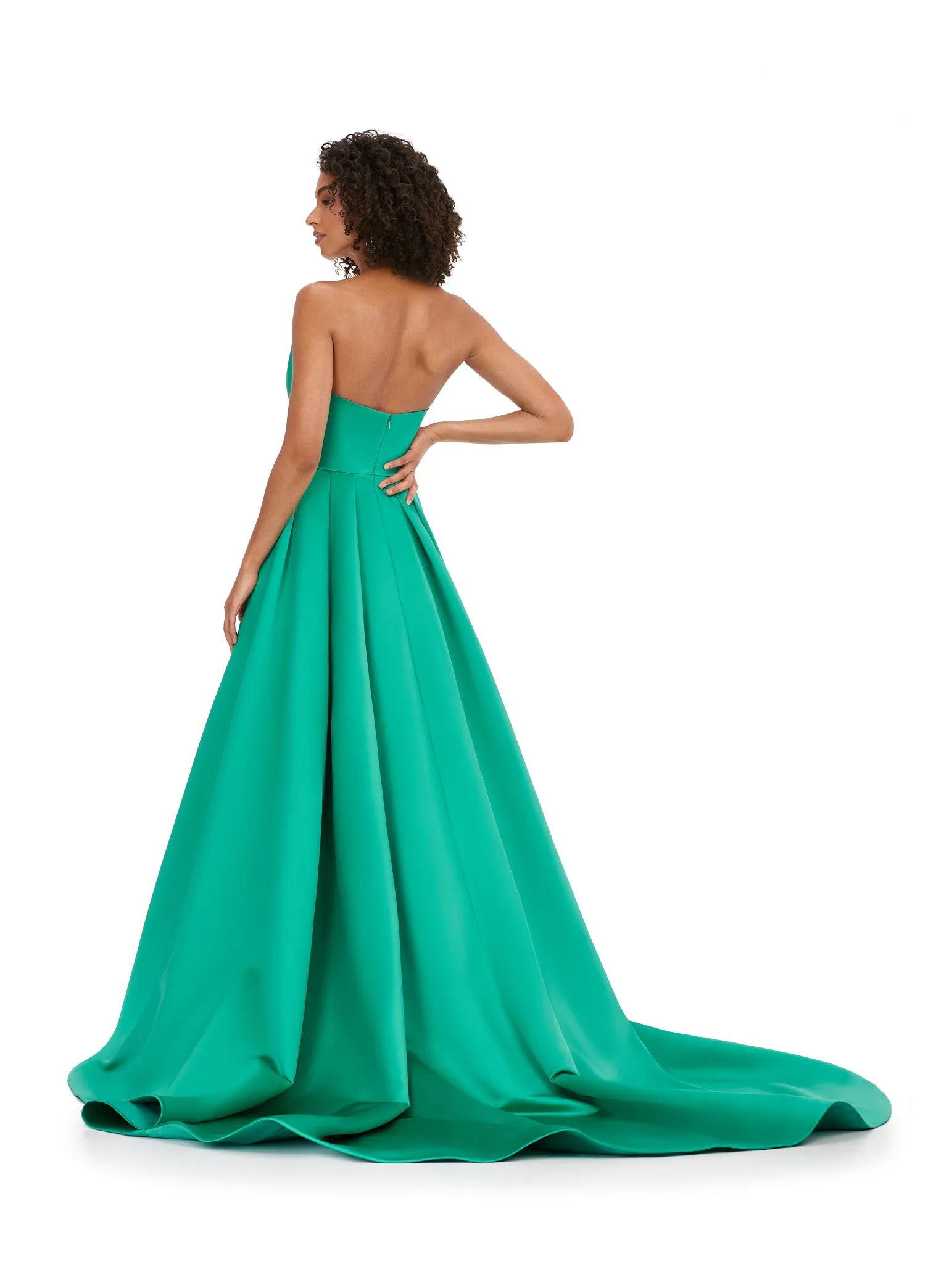Ashley Lauren 11250 Strapless Plunging Neckline Heavy Satin A-Line Sweeping Train Ballgown Formal Dress