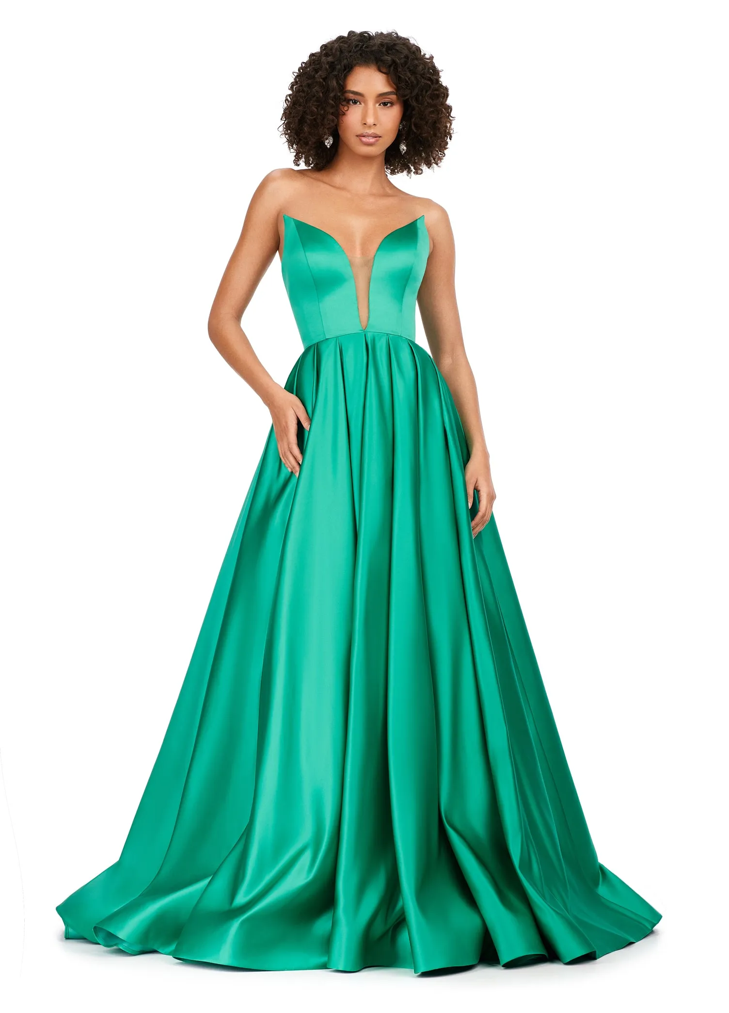 Ashley Lauren 11250 Strapless Plunging Neckline Heavy Satin A-Line Sweeping Train Ballgown Formal Dress