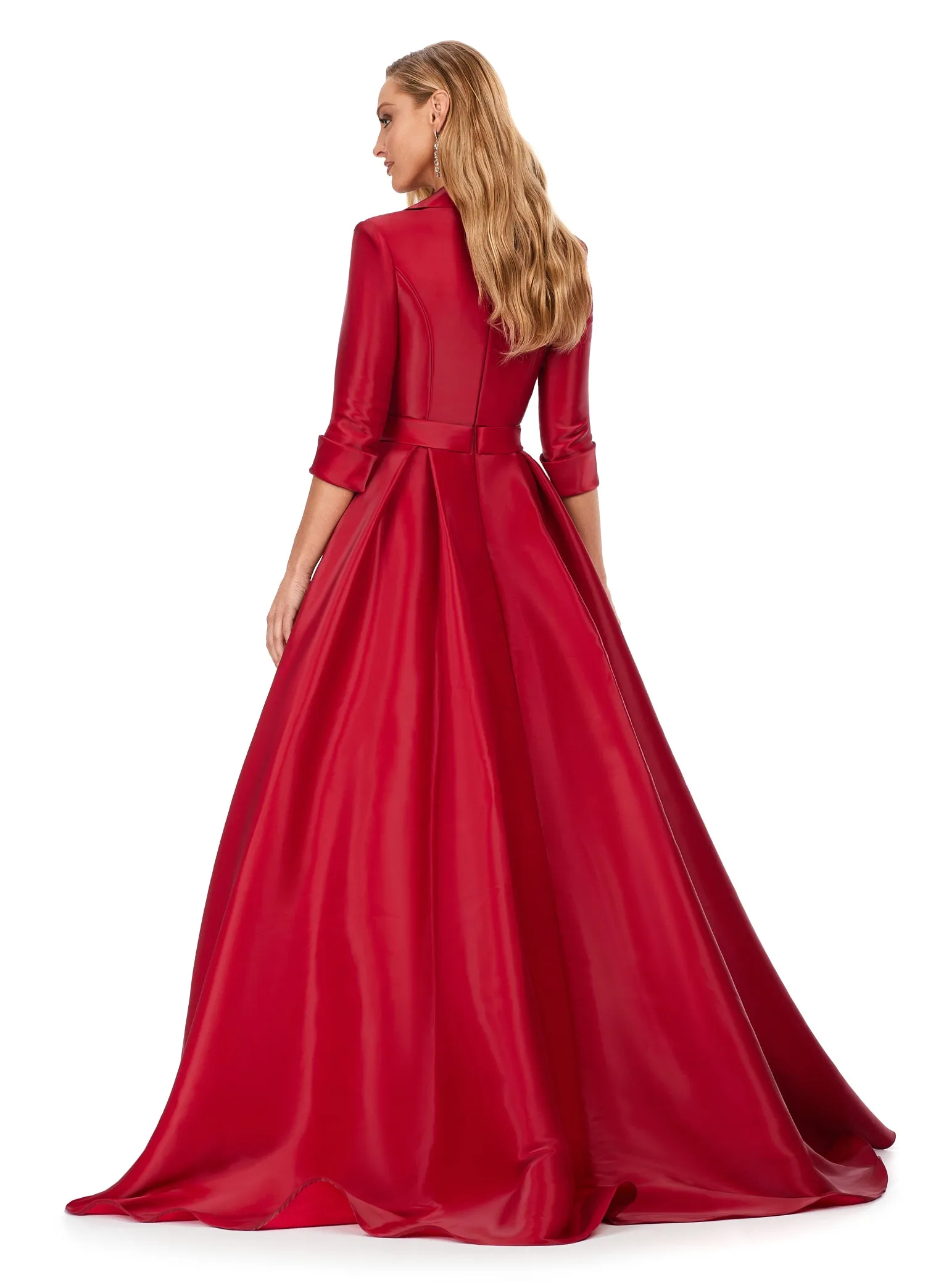 Ashley Lauren 11326 Satin Ballgown Long Sleeve Formal Dress Holiday Party Mother of Gown