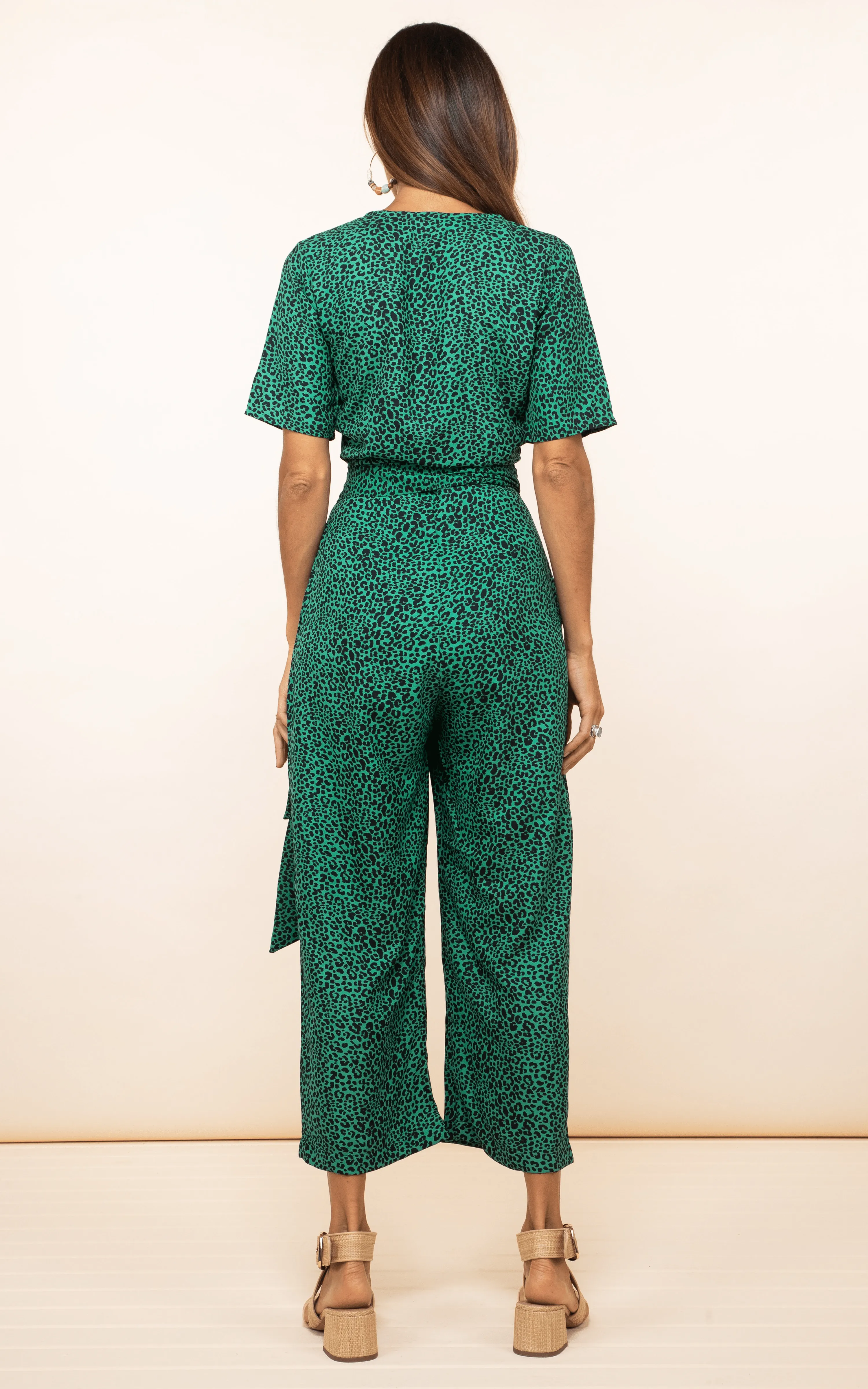 Atlantis Wrap Jumpsuit In Small Green Leopard