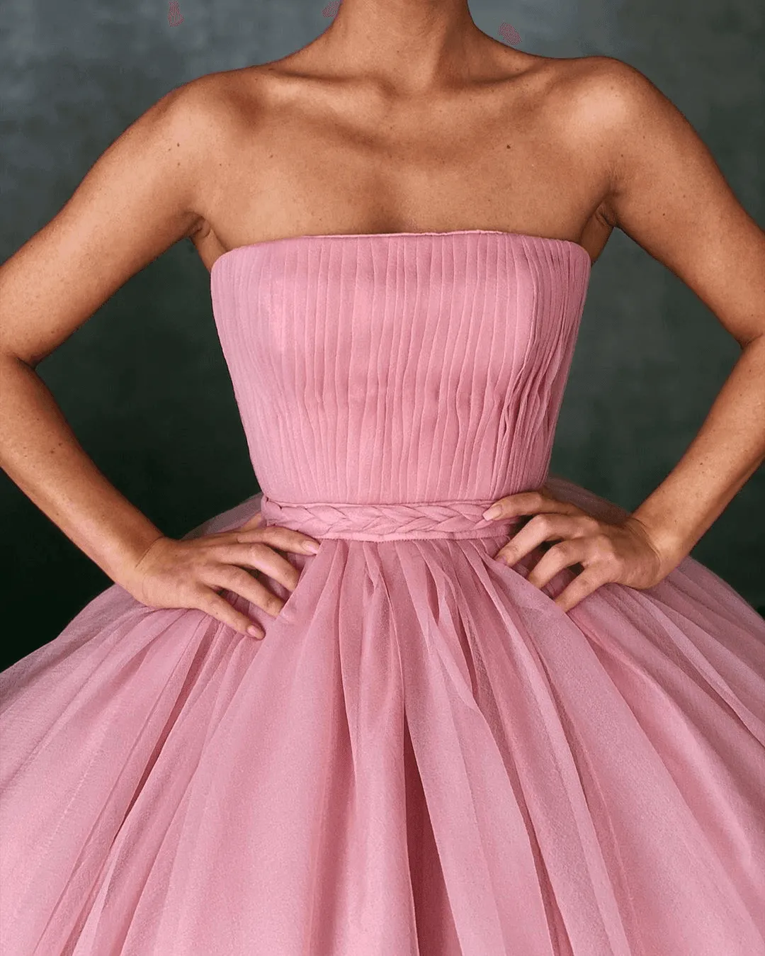 Ball Gown Pink Tulle Strapless Prom Dresses Evening Dresses PSK242