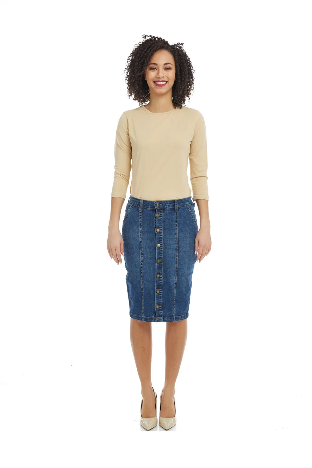 Below Knee Length Jean Pencil Skirt 'Montreal' EX802144
