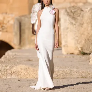 Crepe Dress with 3D Flowers
