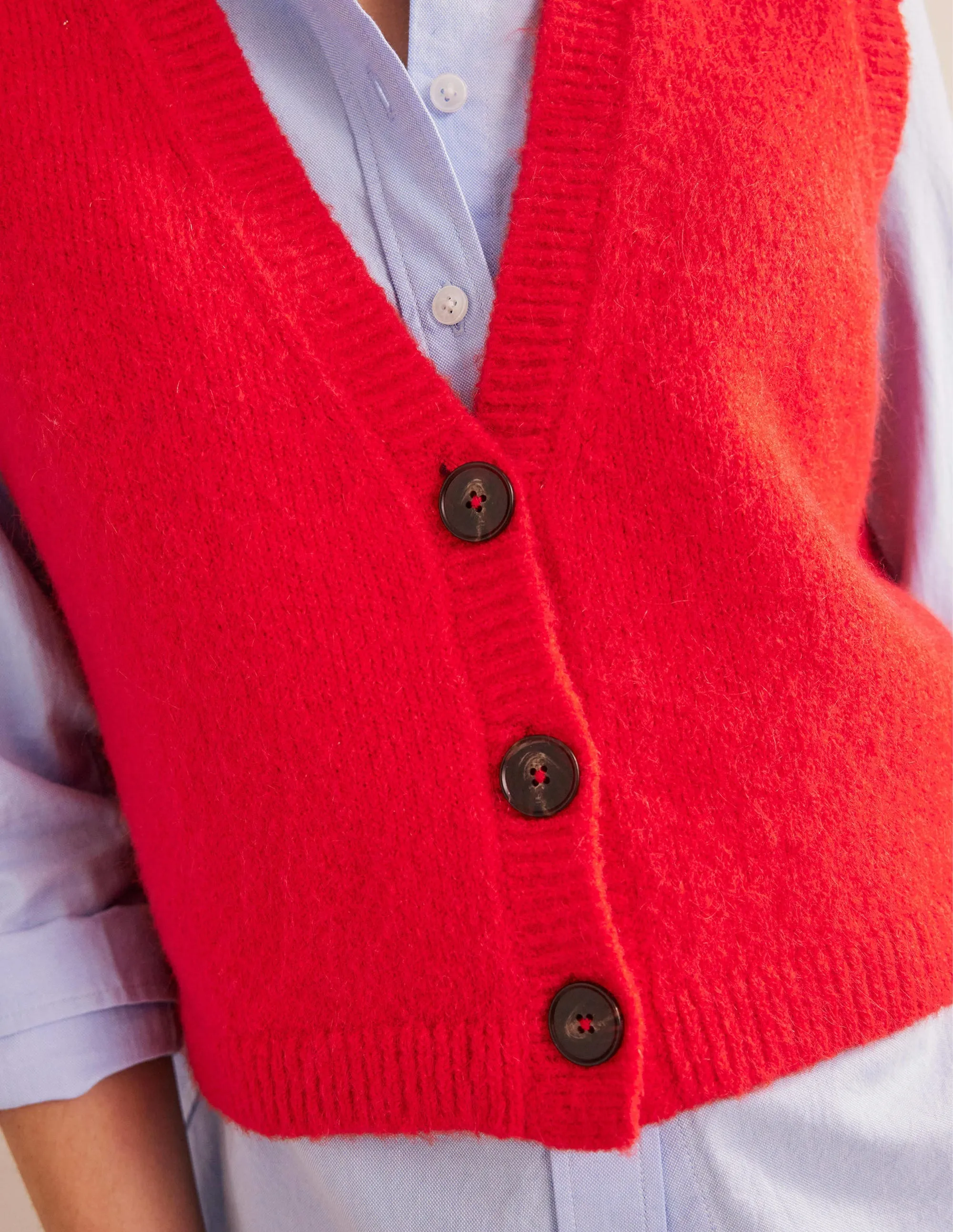 Cropped Fluffy Cardigan Tank-High Risk Red