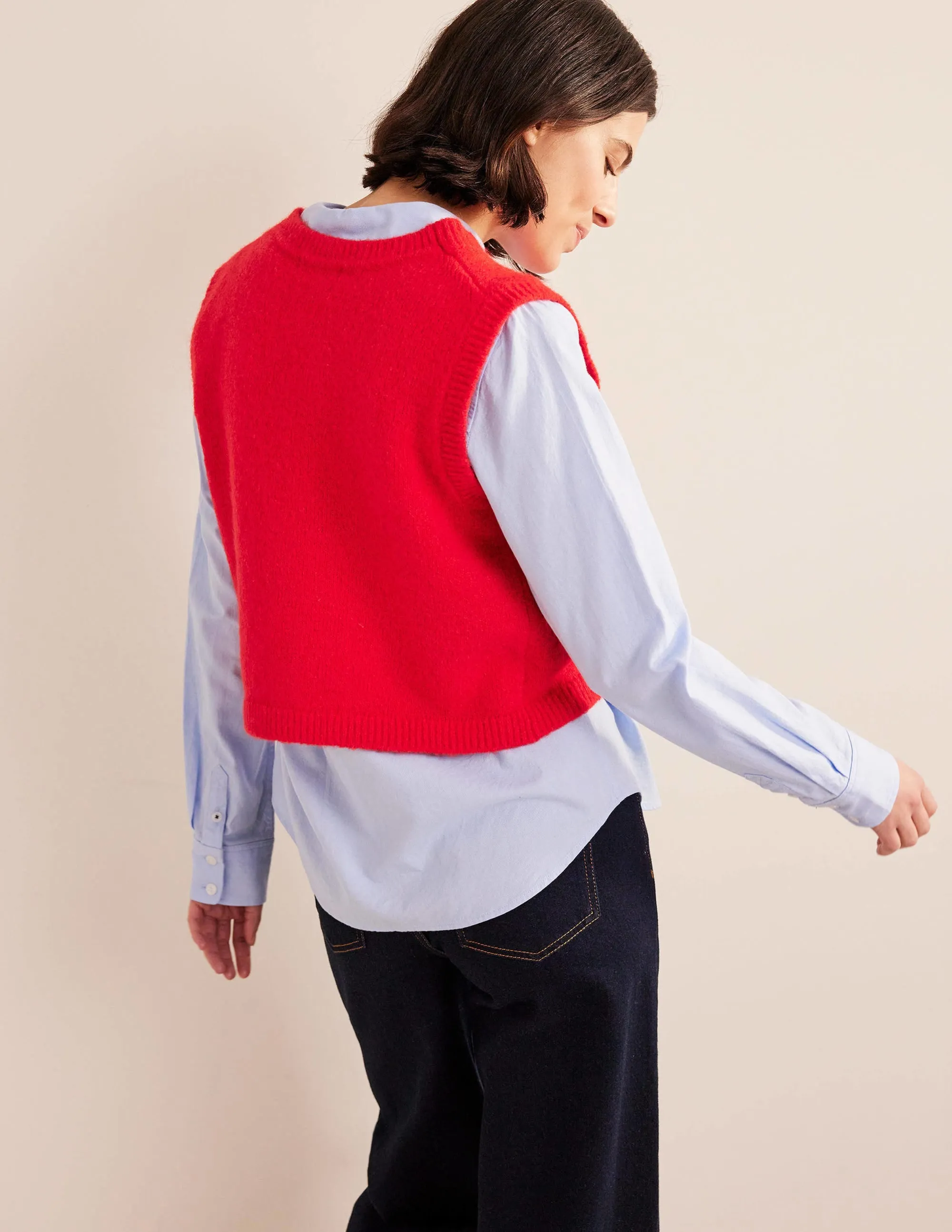 Cropped Fluffy Cardigan Tank-High Risk Red