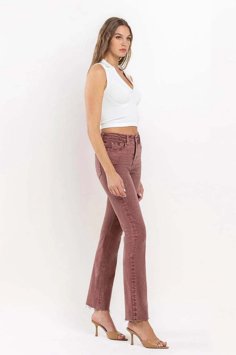 Curvy Wine Vervet Mid-Rise Cropped Bootcut Jeans in Wine
