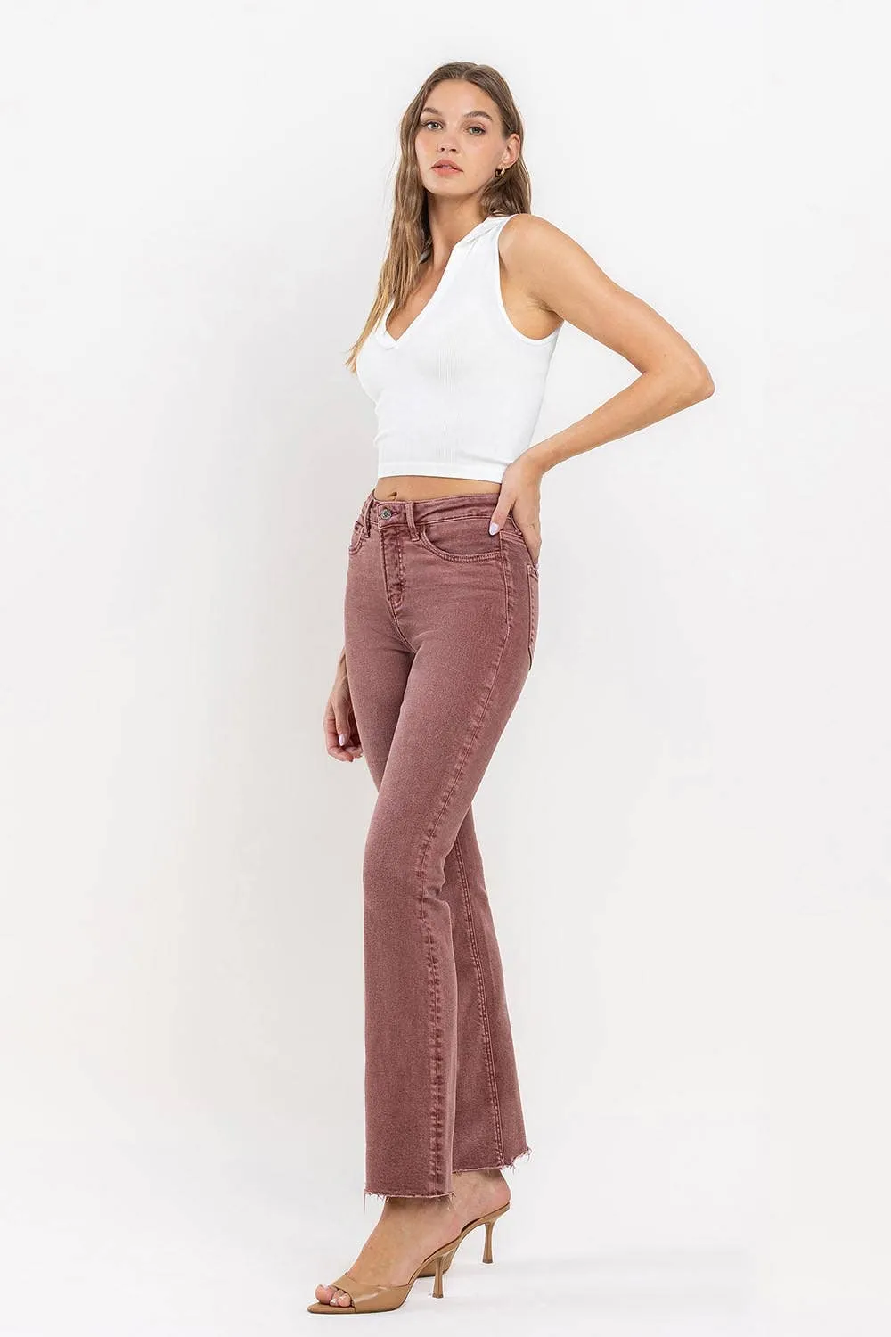 Curvy Wine Vervet Mid-Rise Cropped Bootcut Jeans in Wine