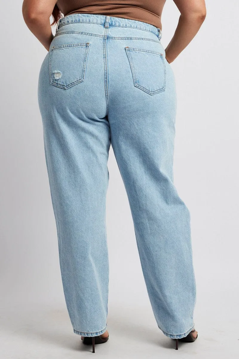 Denim Baggy Jeans High Rise Ripped