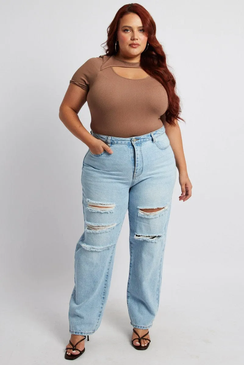 Denim Baggy Jeans High Rise Ripped