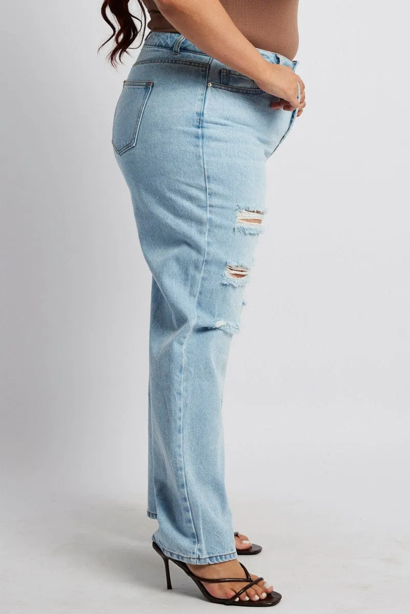 Denim Baggy Jeans High Rise Ripped