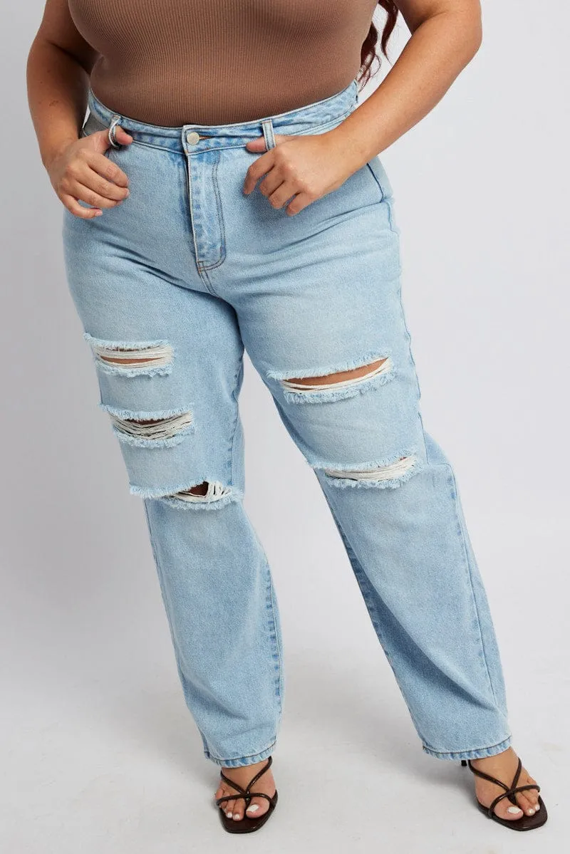 Denim Baggy Jeans High Rise Ripped