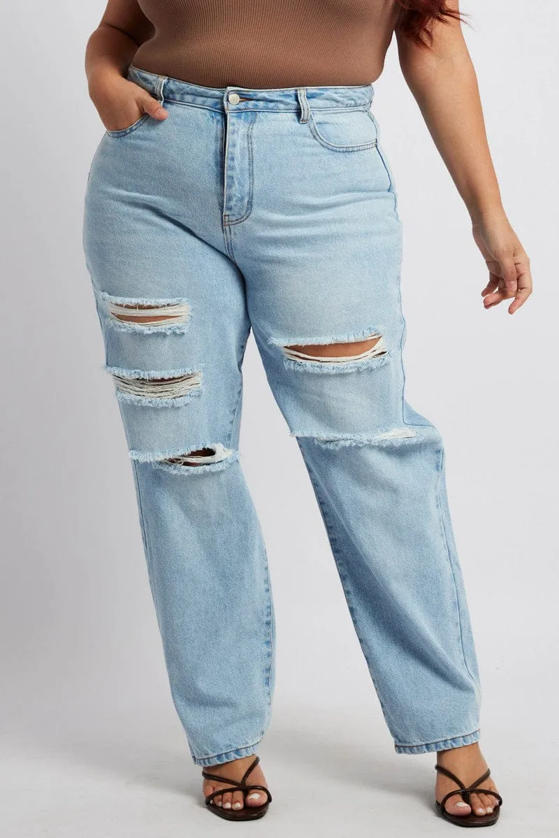 Denim Baggy Jeans High Rise Ripped