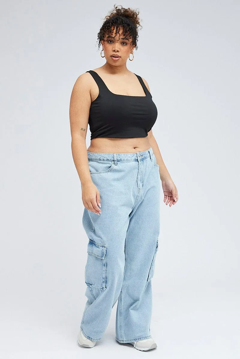 Denim Cargo Jeans High Rise