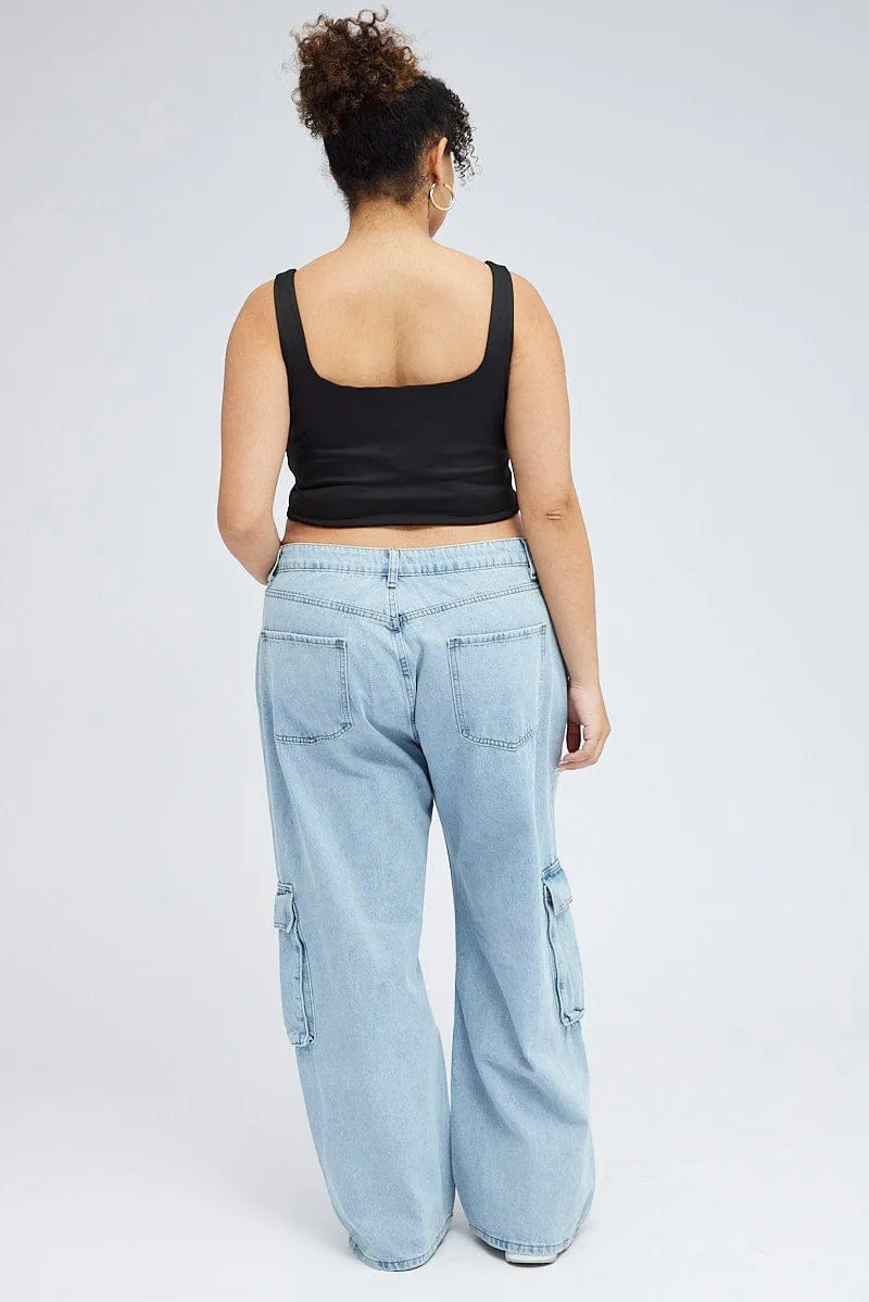 Denim Cargo Jeans High Rise