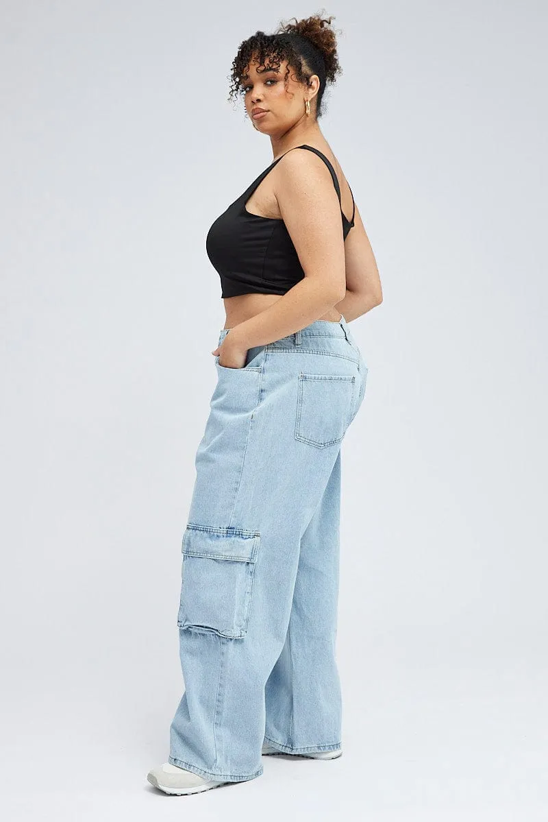 Denim Cargo Jeans High Rise