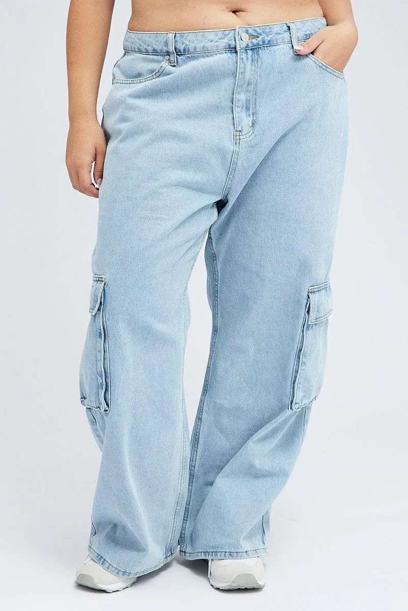 Denim Cargo Jeans High Rise