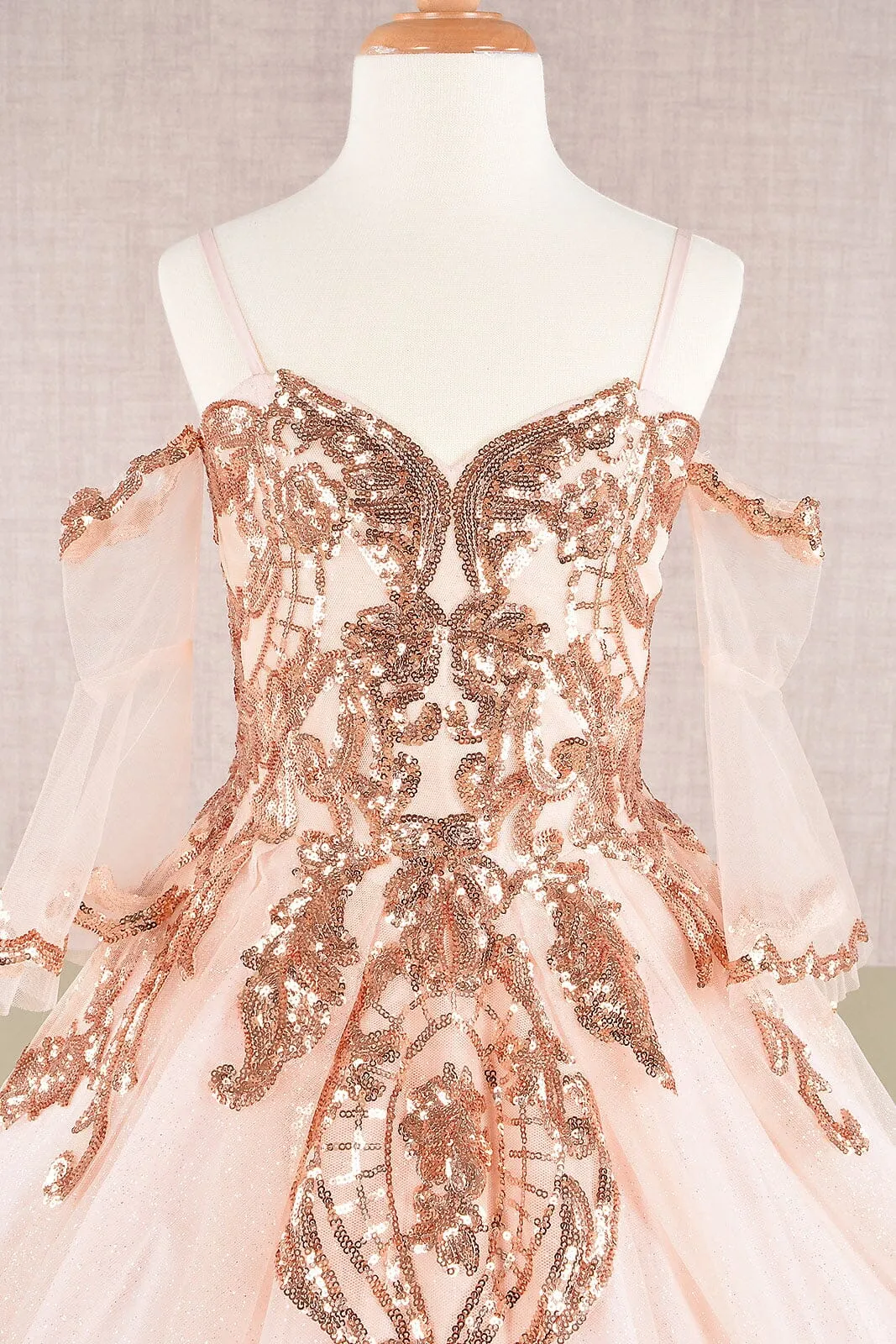 Girls Sequin Print Bell Sleeve Gown by Elizabeth K GK104
