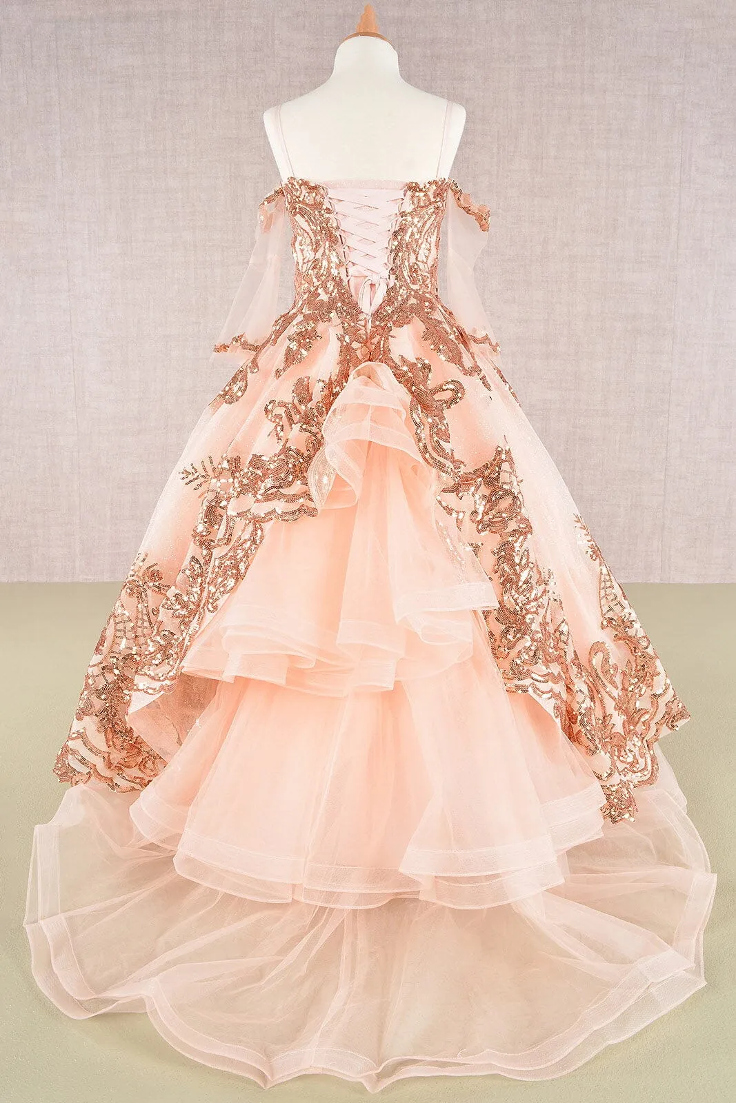 Girls Sequin Print Bell Sleeve Gown by Elizabeth K GK104