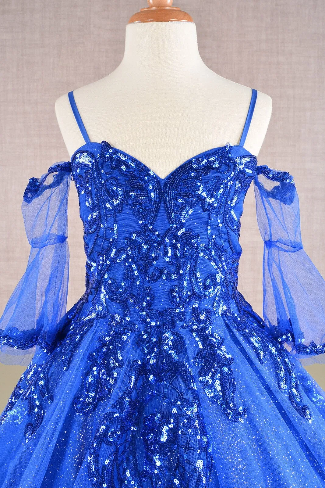 Girls Sequin Print Bell Sleeve Gown by Elizabeth K GK104