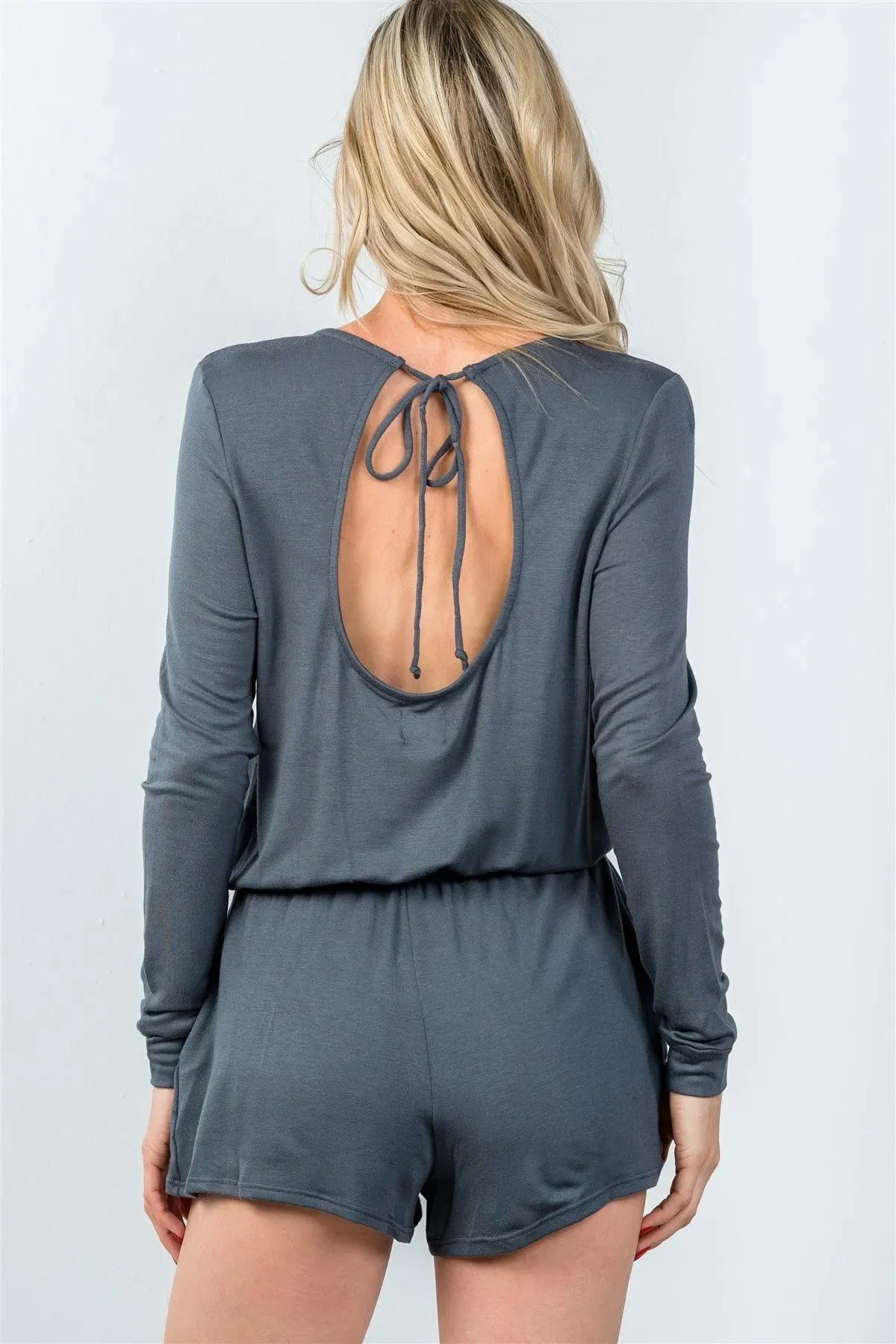 Grey Comfy Tie-Back Long Sleeve Romper / 1-2-1