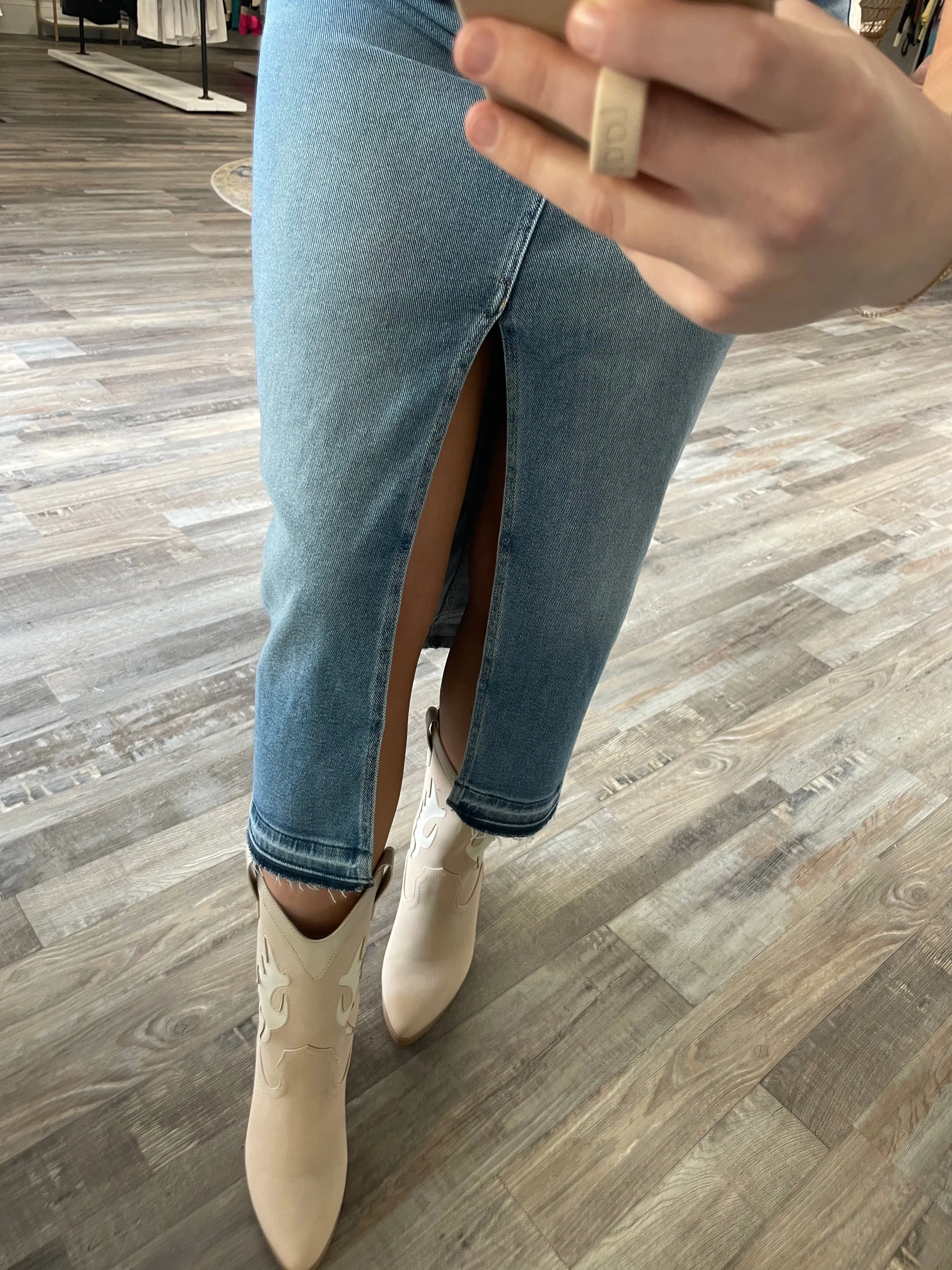 High Rise Midi Skirt - Light Wash