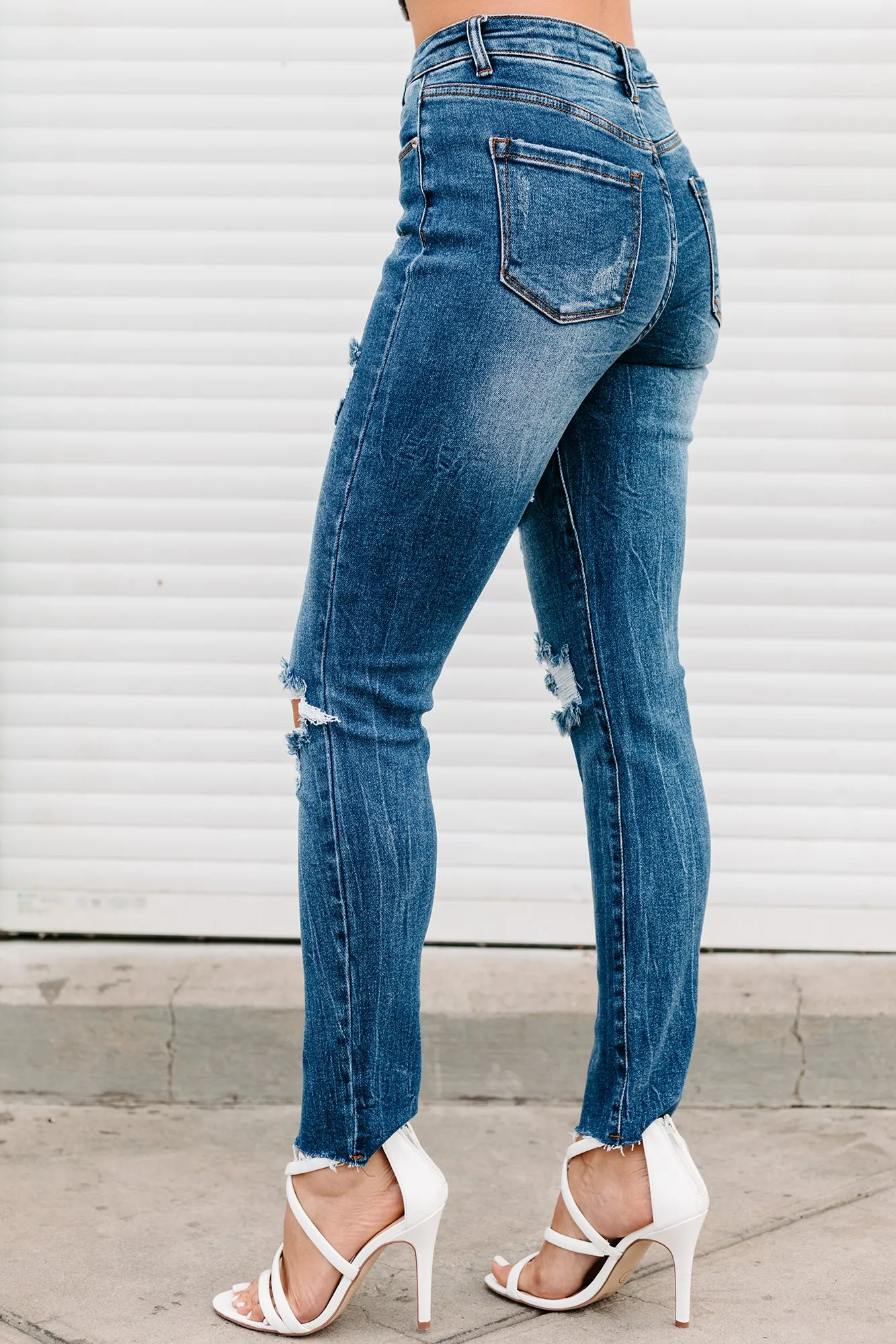 Hit The Freeway High Rise Distressed Relaxed Skinny Jeans (Dark)