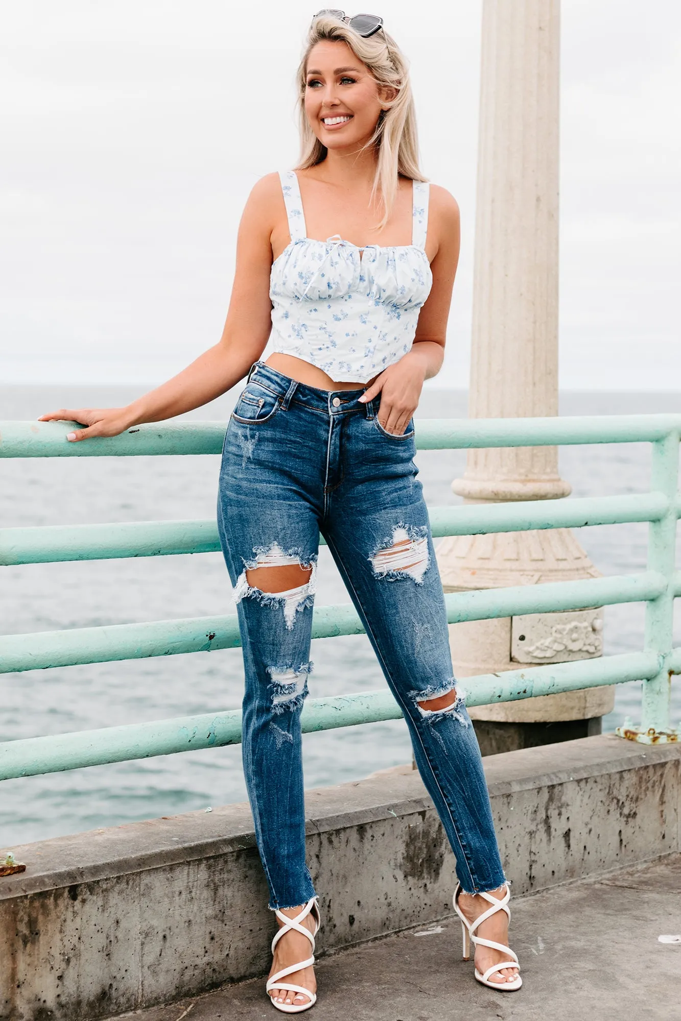 Hit The Freeway High Rise Distressed Relaxed Skinny Jeans (Dark)