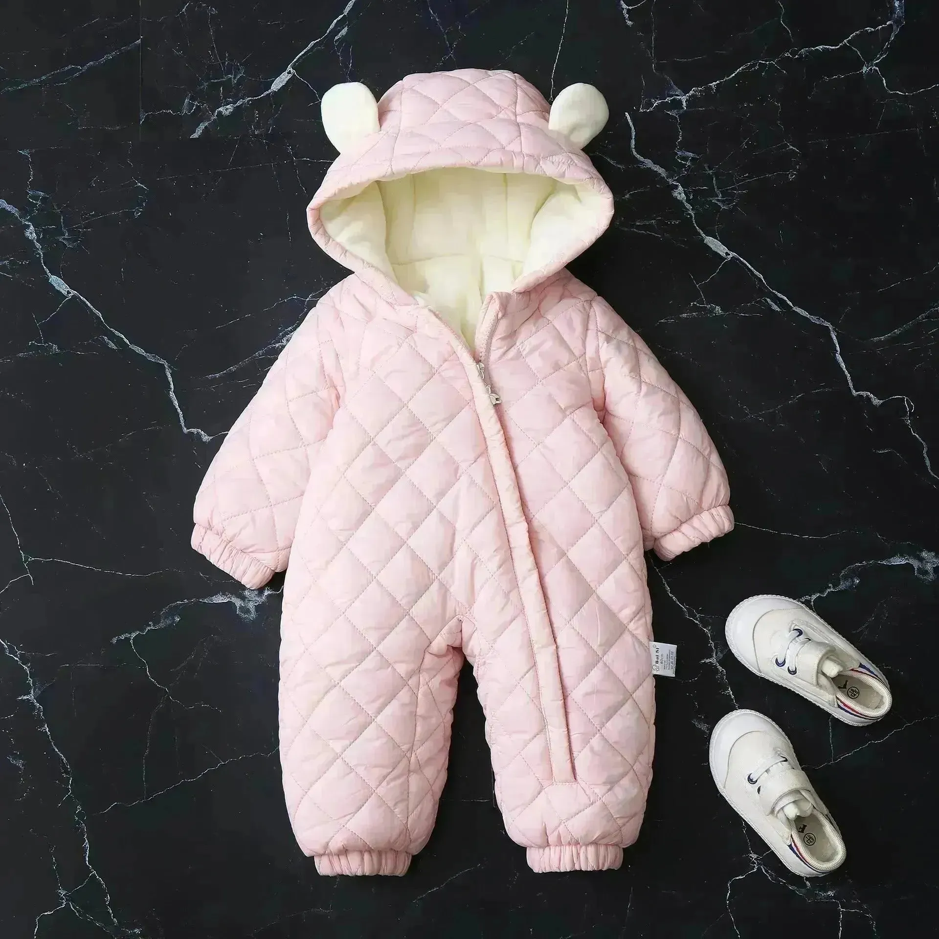 Hooded Fleece-lined Thick Baby Winter Romper Puffer Overall Jumpsuit