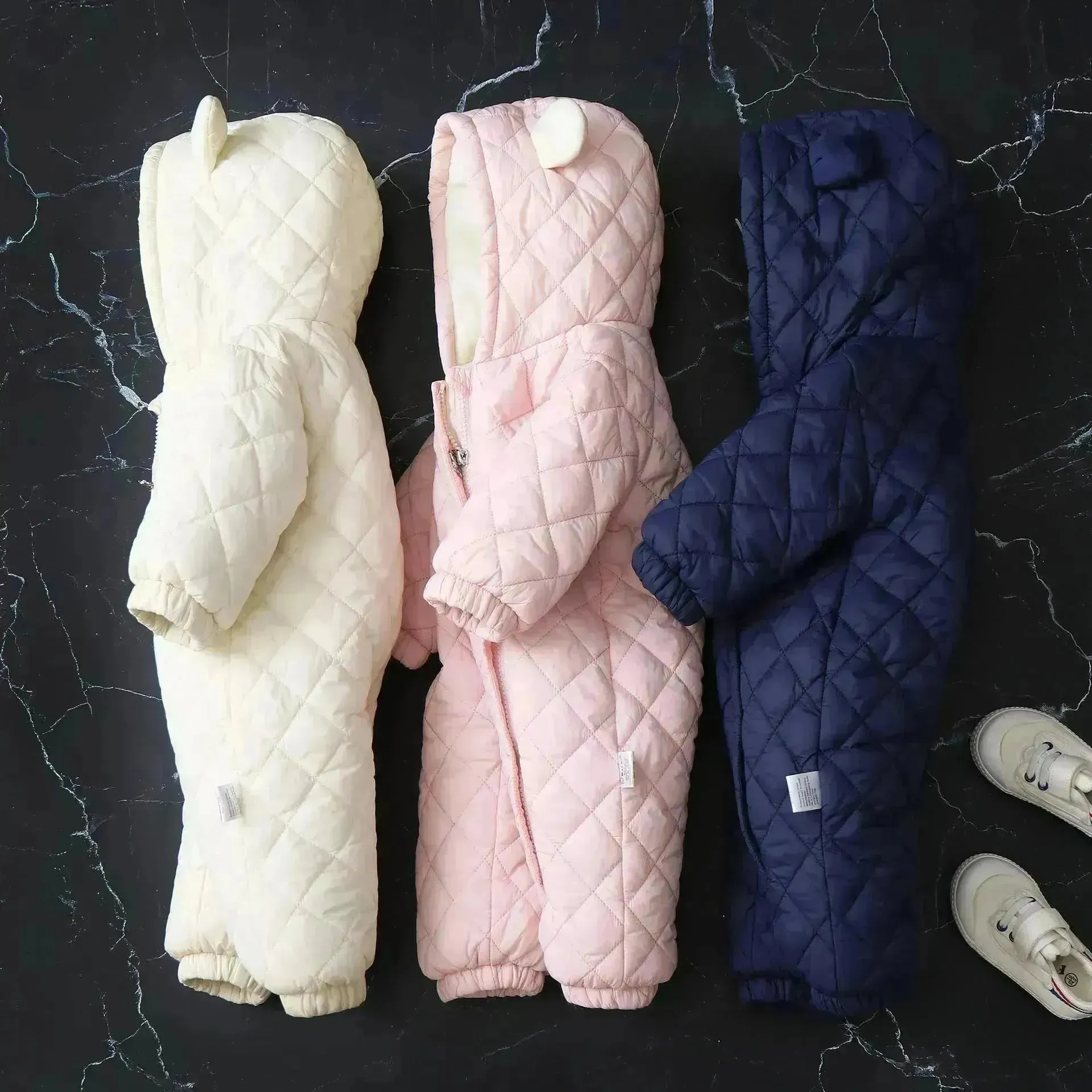 Hooded Fleece-lined Thick Baby Winter Romper Puffer Overall Jumpsuit
