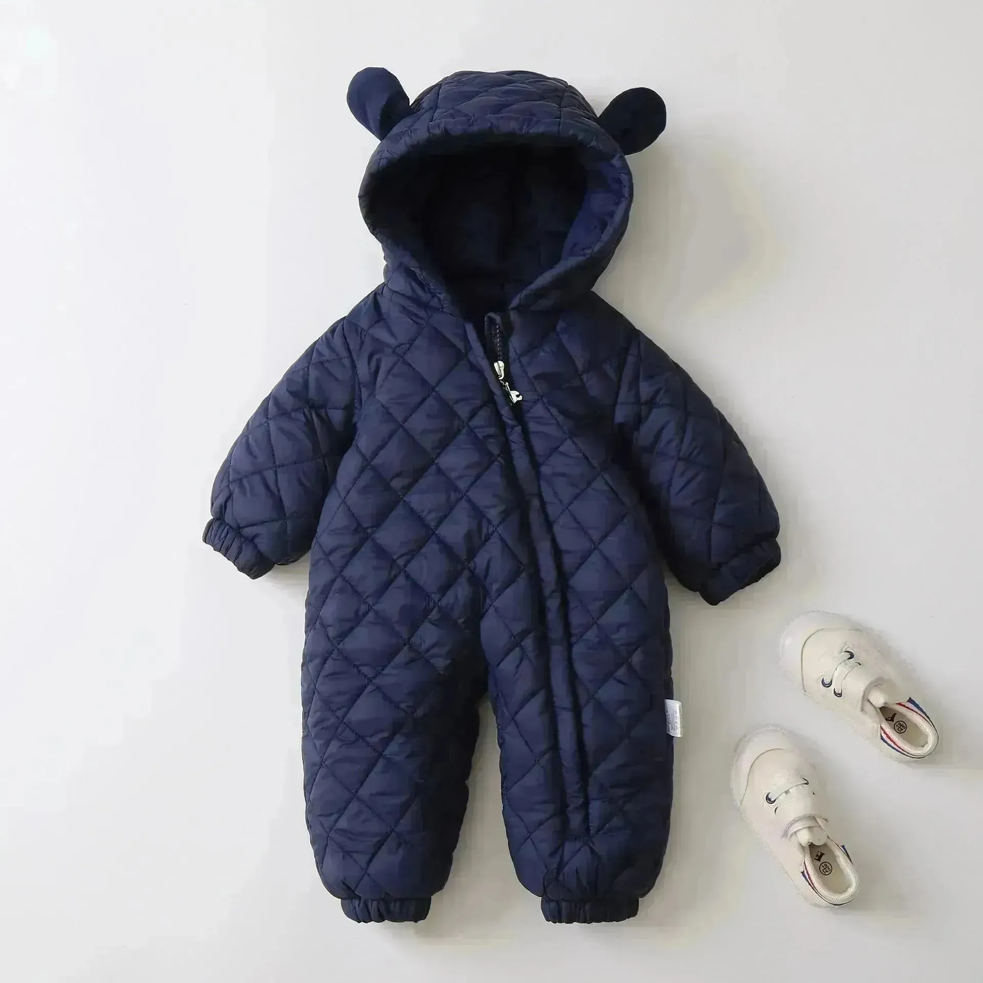Hooded Fleece-lined Thick Baby Winter Romper Puffer Overall Jumpsuit