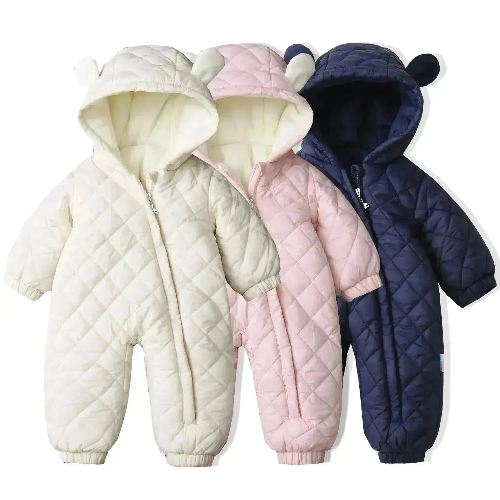 Hooded Fleece-lined Thick Baby Winter Romper Puffer Overall Jumpsuit