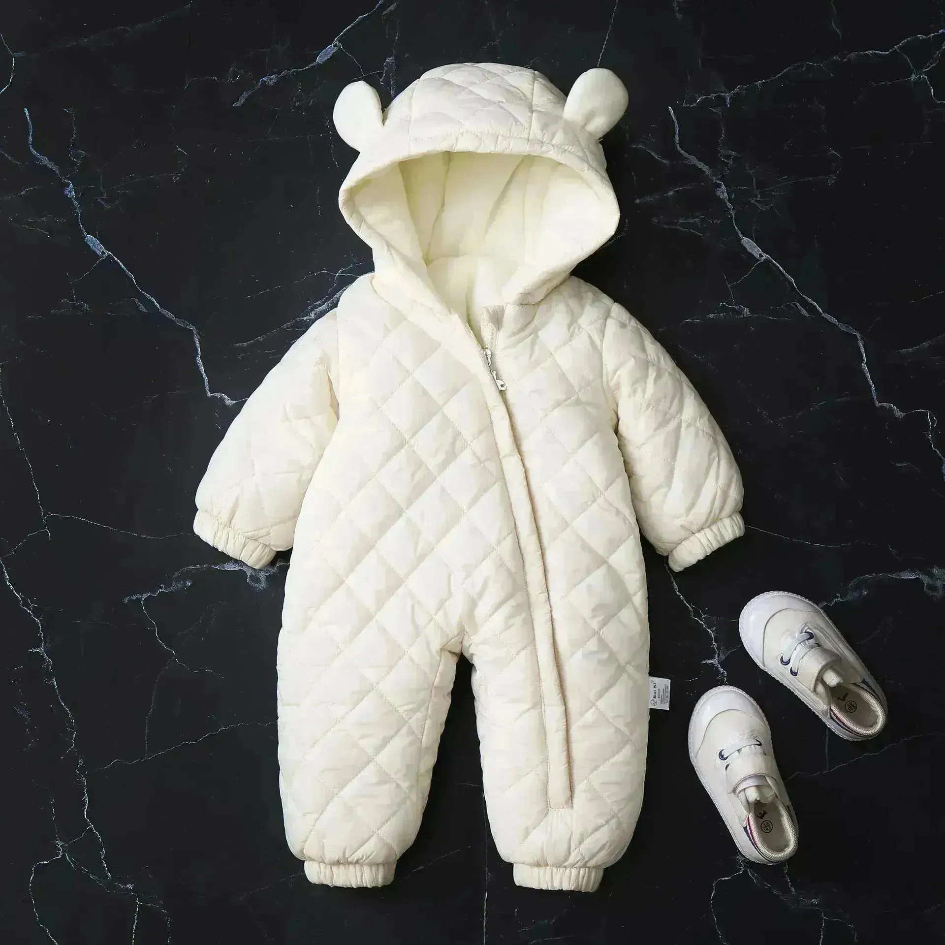 Hooded Fleece-lined Thick Baby Winter Romper Puffer Overall Jumpsuit