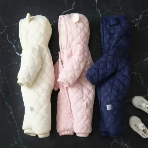 Hooded Fleece-lined Thick Baby Winter Romper Puffer Overall Jumpsuit