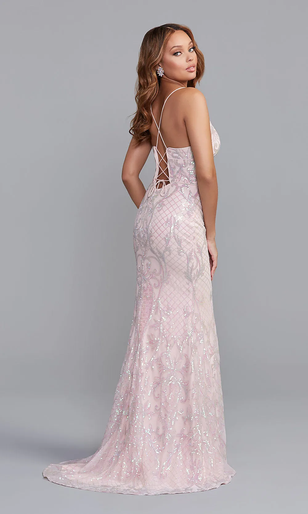 Iridescent-Sequin Long Sexy Formal Dress for Prom