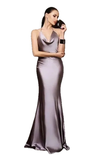 Jadore Cowl Neck Formal Dress - Elegant Stretch Satin Gown
