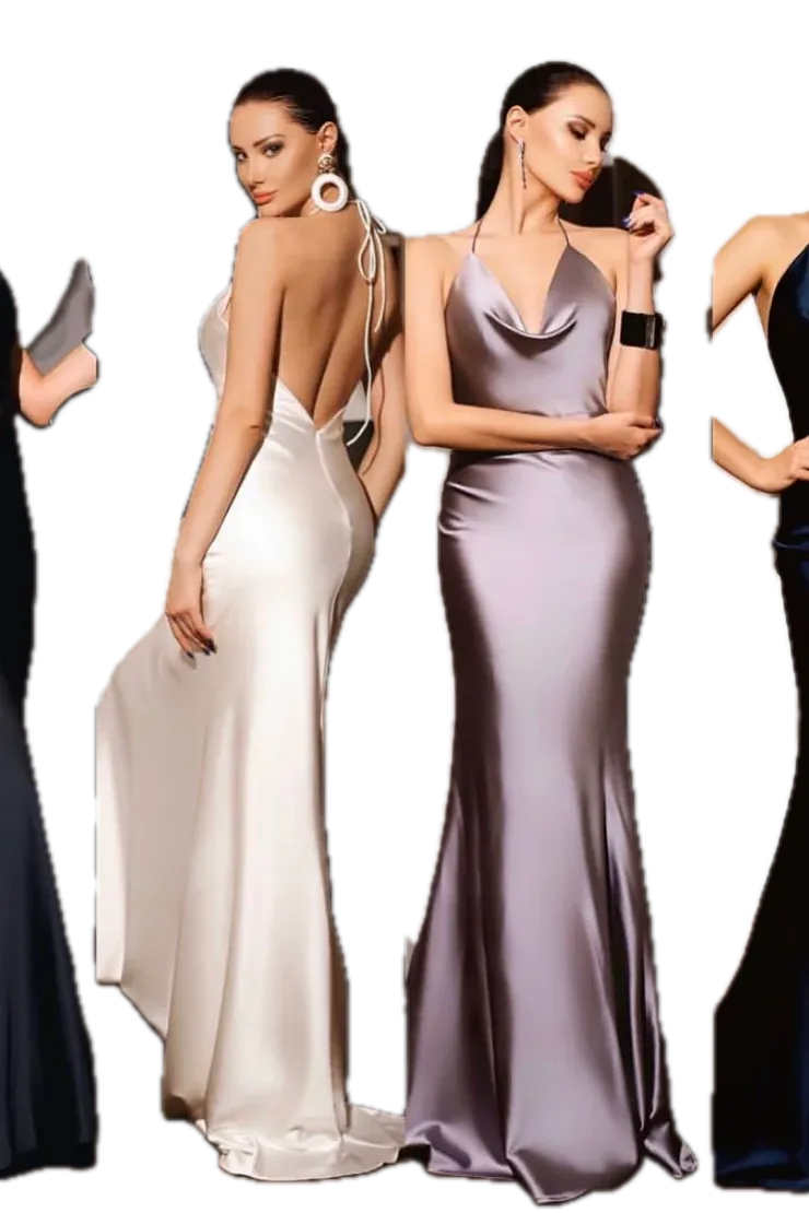 Jadore Cowl Neck Formal Dress - Elegant Stretch Satin Gown